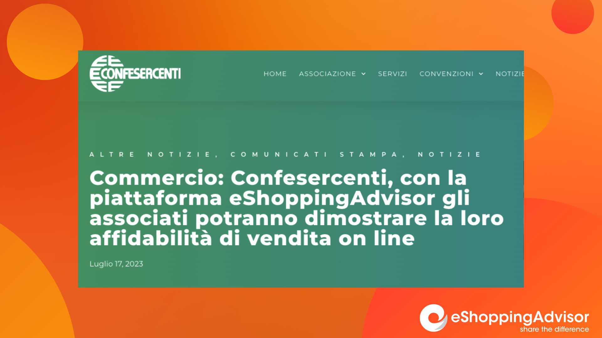 Featured image for “Confesercenti rinnova la convenzione con eShoppingAdvisor”